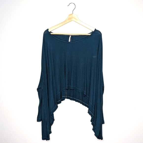 Free People Flowy Shark Bite Hem Long Sleeve High Low Teal Green Top Size XS - Picture 1 of 9